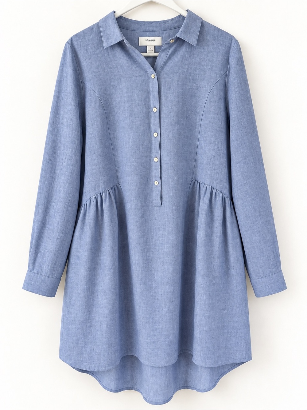 H by Halston Chambray Blue Button-Front Casual Shirt Dress
